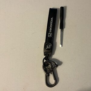 Honda Logo Key Fob Keychain in Black Leather NWT